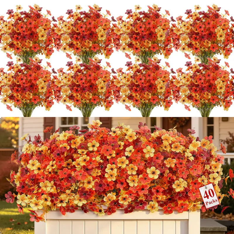 SHareconn 24/40/48 Bundles Decorative Faux Flowers Set - UV-Resistant Plastic Daisies, Eucalyptus Leaves, Flexible Stems for Shaping, Photorealism, Daily Geometric Home Outdoor Decor (Garage, Birthday Porch Use)