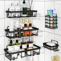 Black 5-Piece Heavy-Duty No-Drill Adhesive Shower Caddy Set - Rustproof Waterproof Eco-Friendly Wall Shelves with Toothbrush Soap Holder, Home Accessory, Shower Organizer for Clutter-Free Bathroom Storage