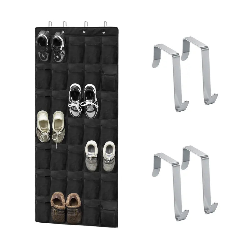 Door Shoe Organizer, 24/35 Large Breathable Mesh Pockets, Space-Saving Over-the-Door Hanging Storage Holder, Heavy-Duty Closet Rack Hanger Holds Up to 40 lbs