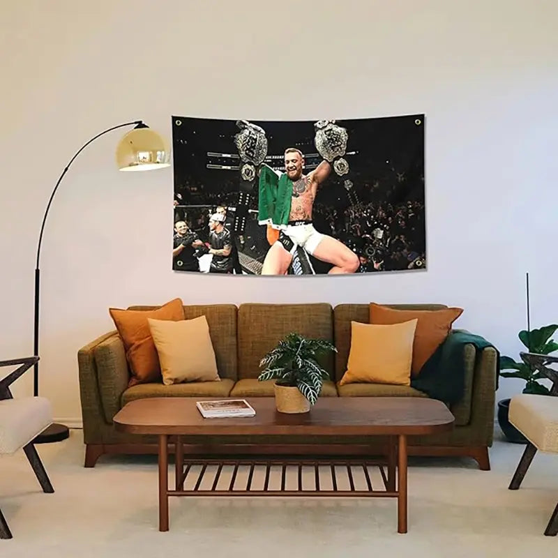 Conor Mcgregor Boxing Flag Poster, Durable Men Cave Wall Banner with Brass Grommets, 3x5 Feet, Ideal for Dorm Room Decor, Outdoor Events