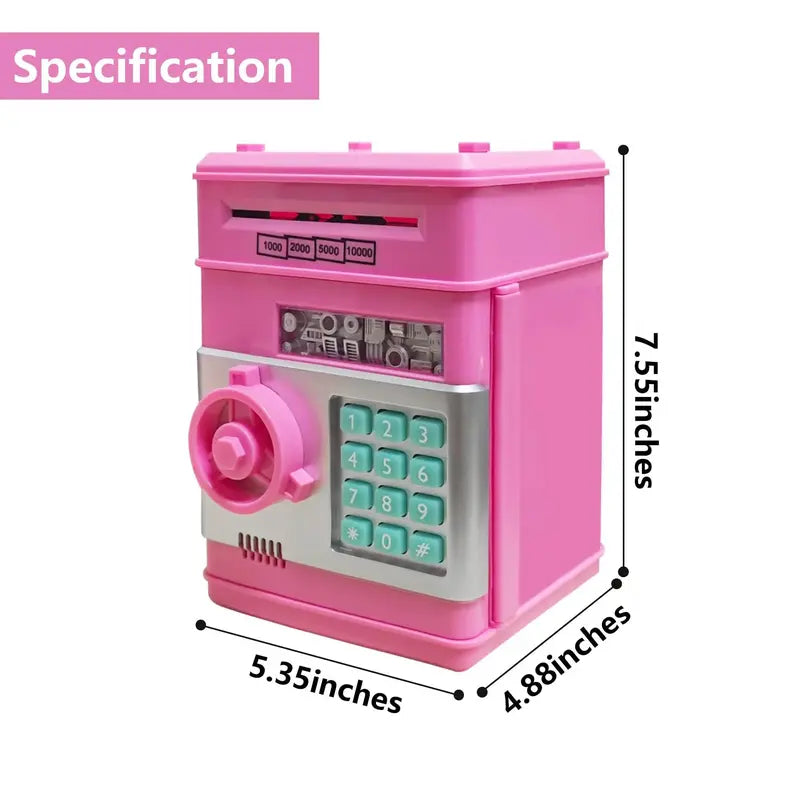 Digital Password Piggy Bank Mini ATM Safe with Auto Roll Bill, Electronic Money Saving Box for Boys & Girls Ages 3-12, Ideal Birthday & Christmas Gift for Kids