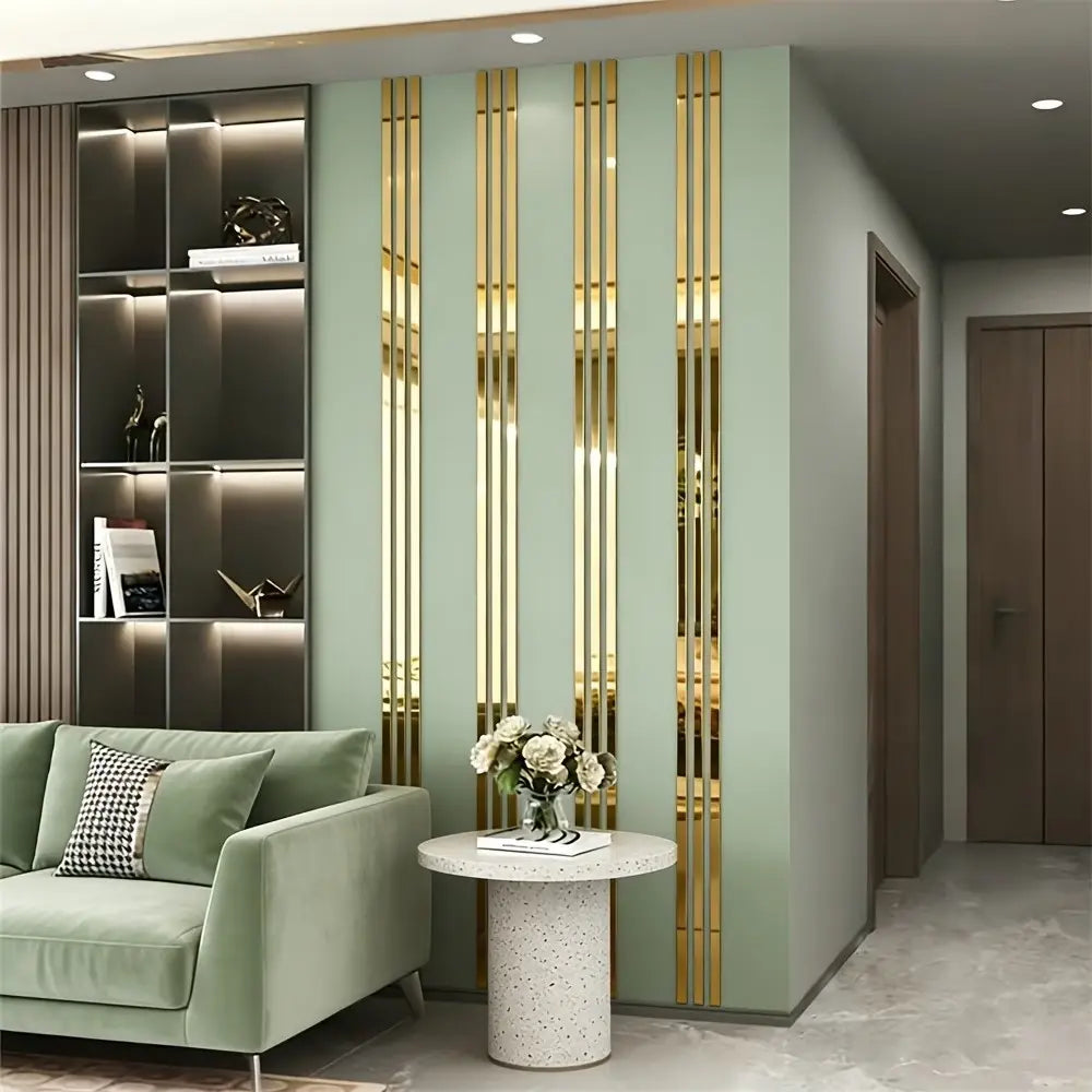 20/35pcs, Golden long acrylic mirror wall sticker, Wall art stickers, 3x50cm self-adhesive waistline decorative strip, DIY hole free and easy to install, used for decoration, living room, bedroom, TV background wall
