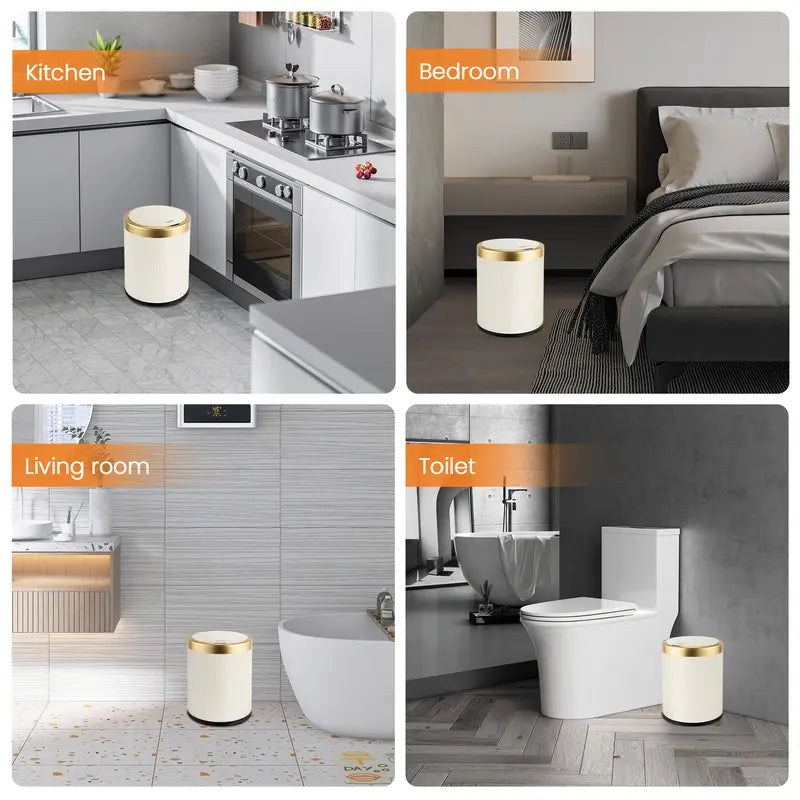 Pukomc Motion Sensor Trash Can with Lid, 3.5 Gallon Touchless Trash Bin, Automatic Waterproof Bathroom Garbage Can, Large Capacity Odor Control Advanced Sensing Technology Stylish Beige summerwins