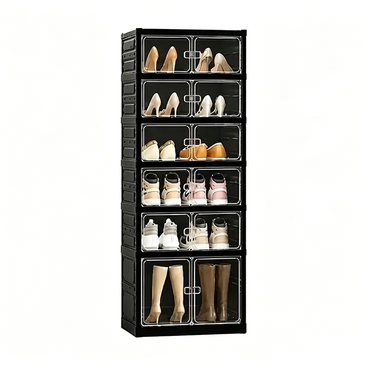 9-Layer Foldable Shoe Organizer Storage Box - Portable Extra-Large Folding Closet Shoe Rack with Magnetic Transparent Door