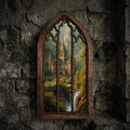 Gothic Window Wall Art, Medieval Castle Wood Frame, Fantasy Landscape 3D Layered Plywood, Dark Academia Home Decor, Decorative Artwork for Wall Display