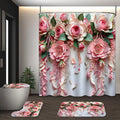 Floral Print Bathroom Decor Set, 1 Count Only Shower Curtain Or 4 Counts/set Including Shower Curtain & Toilet Mat & Bath Mat & Toilet Lid Cover, Home Goods