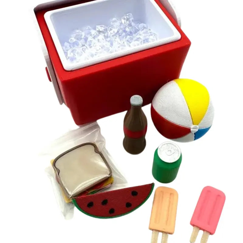 Mini 3D Printed Cooler 6 Color Options w/ Ice, Popsicles, Sandwich, Sodas, Drinks, Watermelon, Beach Ball- Miniature Spring Summer Miniverse, Desktop Decor Gifts