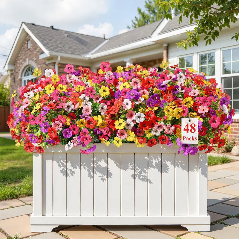 SHareconn 24/40/48 Bundles Decorative Faux Flowers Set - UV-Resistant Plastic Daisies, Eucalyptus Leaves, Flexible Stems for Shaping, Photorealism, Daily Geometric Home Outdoor Decor (Garage, Birthday Porch Use)