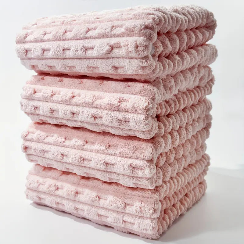 Brand new bamboo fiber bath towels 4 pack, 70*140 cm, twisted rib design, absorbent, quick-drying, soft, durable, frameless coral fleece, suitable for spa, gym and home, water absorbent towel, Bathroom towels