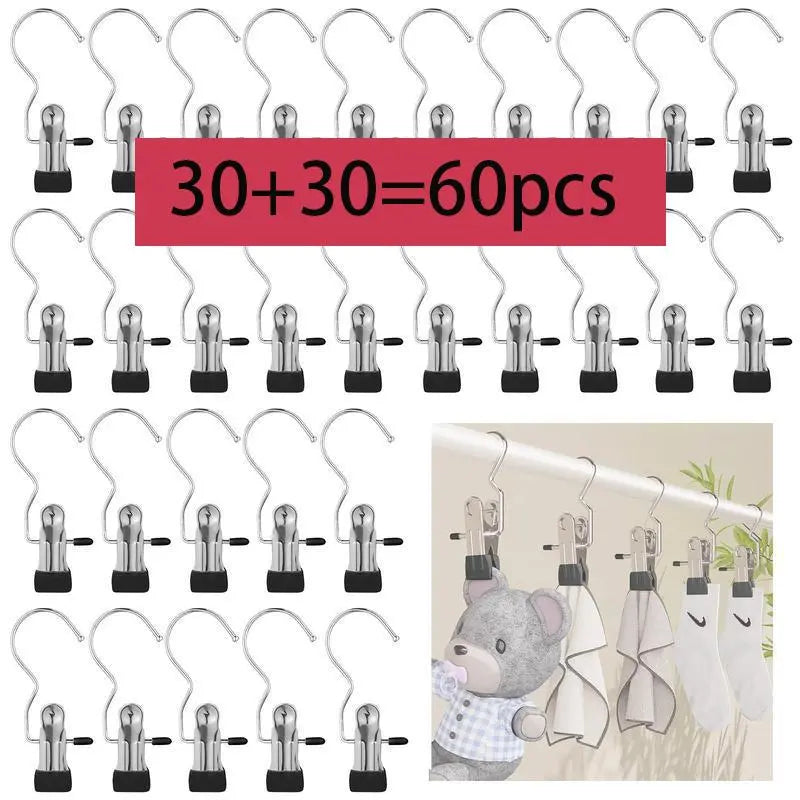 Stainless Steel Pleated Split Boot Organizer Hangers with Stable hook Clips & Pegs - Bulk Packs (20/30/60pcs) for Practical Hangers, Closet Storage, Household Users, Home Goods, Trench Coat Organization