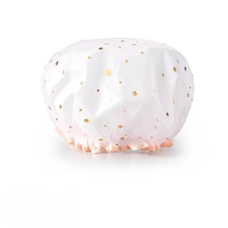 Women’s Double-Layer Waterproof Elastic Shower Cap, Reusable Eco-Friendly Bathroom Accessory, Lightweight Leak-Proof Hair Protection Head Cover, Multi-Purpose Accessory for Bathing, Facial Care, Accessories