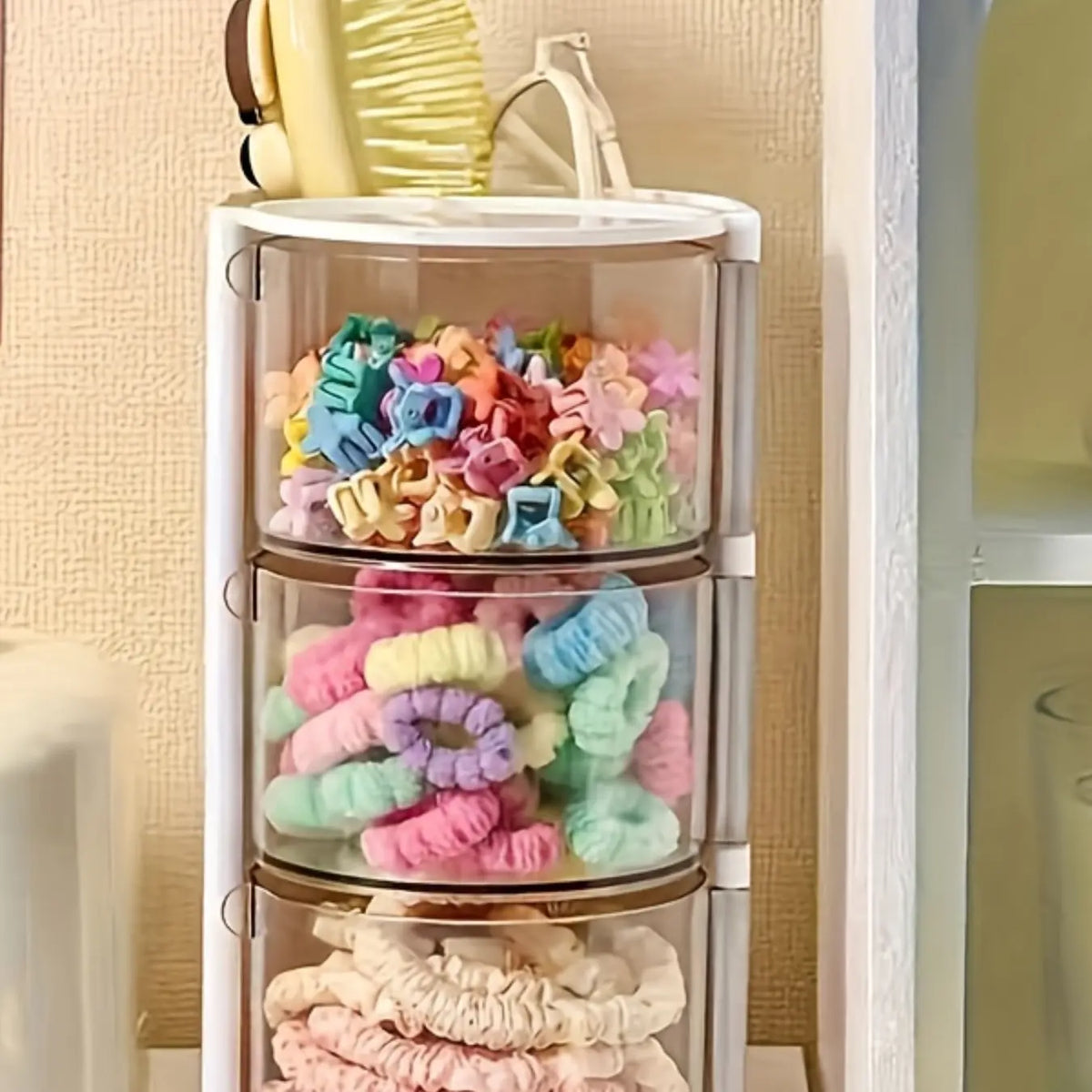 Rotating Multi-Layer Transparent Hair Accessory Storage Box, Dustproof Plastic Organizer, Desktop Cosmetic Holder, Makeup Organizer Box for Gifts, Clear Storage