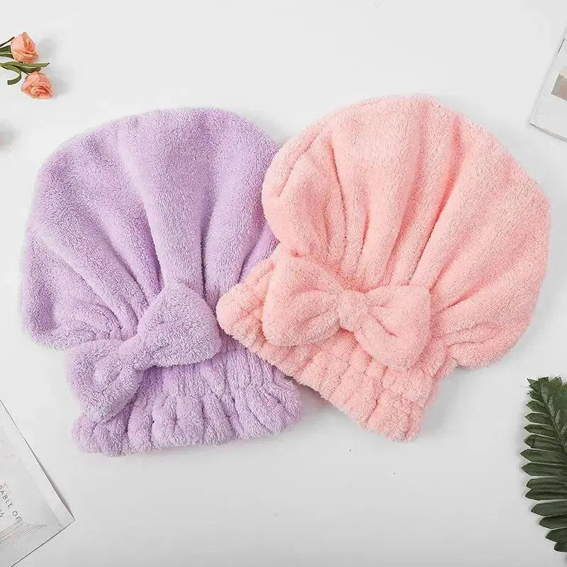 Bow Decor Hair Wrap & Shower Cap Set 2Pcs/4Pcs, ultra soft high absorbency reusable quick dry hair turban, practical bathroom essential for daily shower use, gym sports and outdoor camping travel preparation