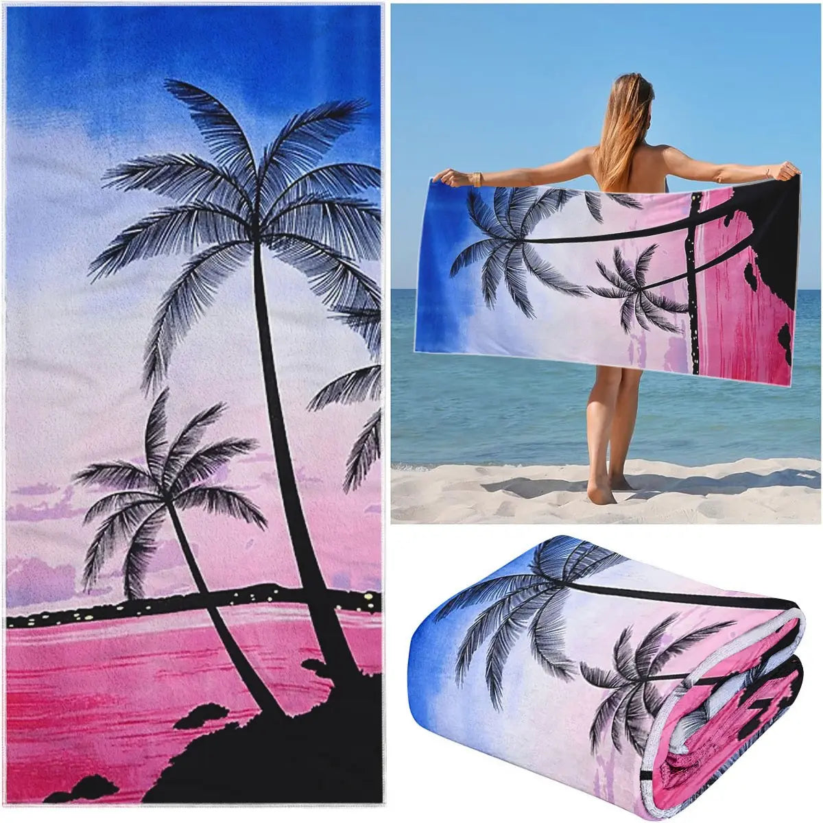 Comfortable Quick-Dry Beach Towel, Quick Drying Towel, Tropical Sunset Coconut Tree Sun Print Pattern, Ideal for Beach Pool Camping, Perfect Gift for Family Friends, Quick Dry Towels