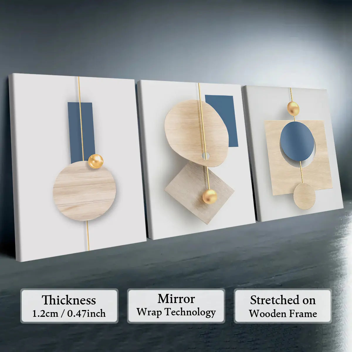 3-count wooden frame canvas, geometric pattern design abstract three-panel decorative poster, office poster, home decoration, Modern home decor, family poster, modern wall art, Aesthetic Wall Decor, Wall decor pictures, Artwork For Walls