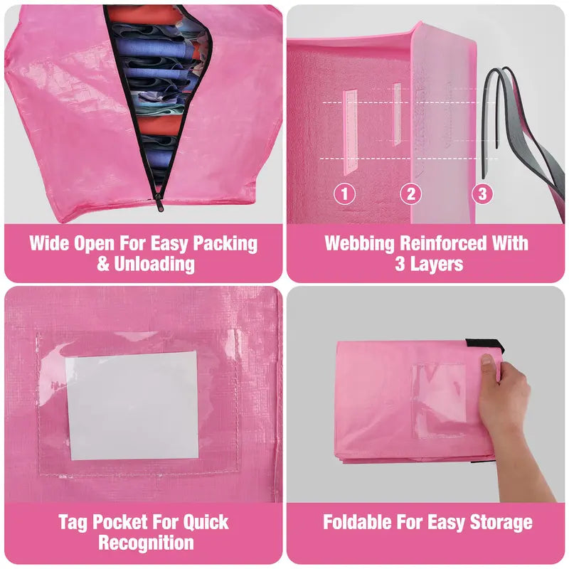 6 Pack Extra Large Moving Bags with Zippers & Carrying Handles Backpack Straps, Heavy-Duty Storage Tote for Space Saving Moving Storage