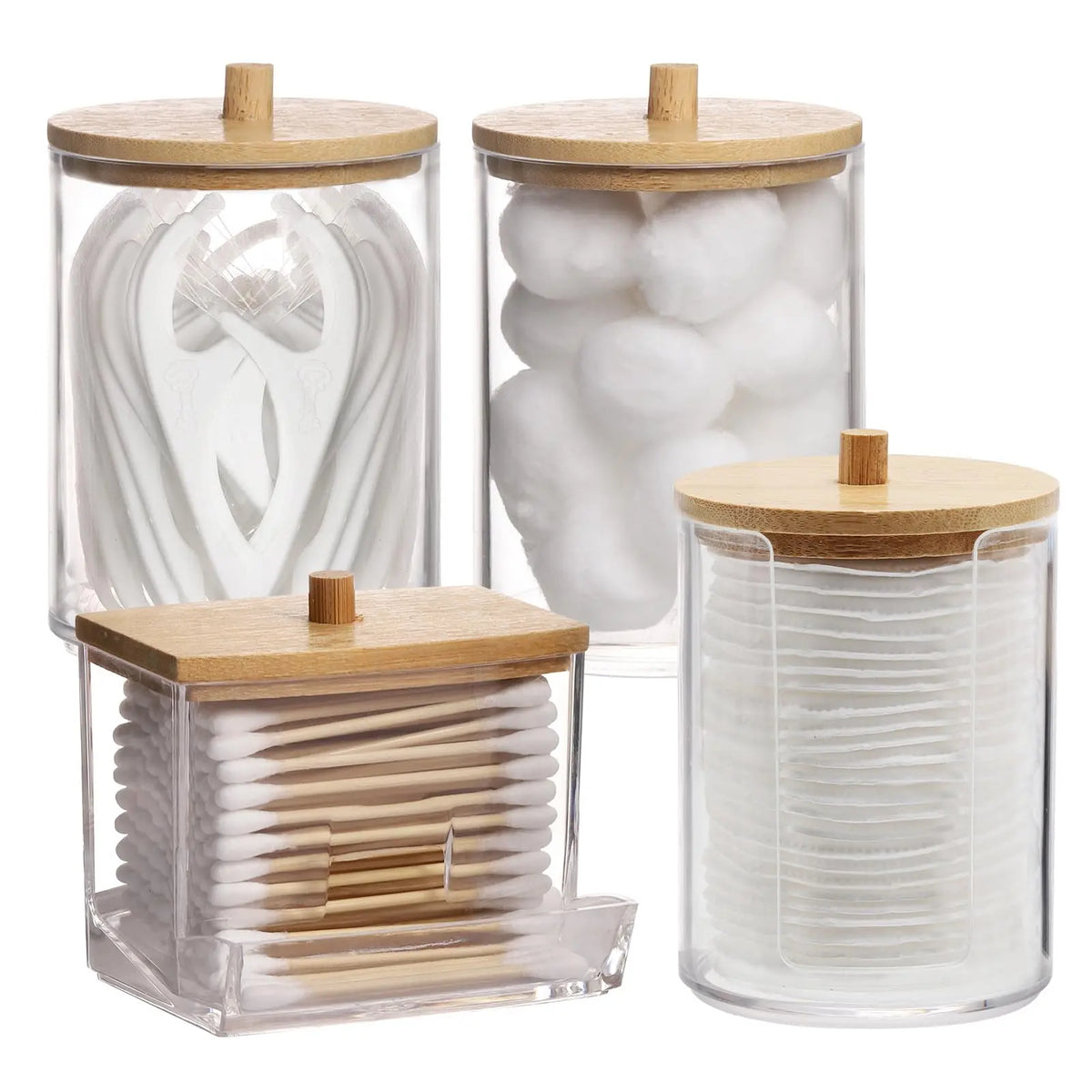 Clear Storage Box with Lid, 4 Counts Bathroom Container Storage Box for Cotton Ball & Swab & Pad, Apothecary Jar for Organizer and Storage, Bathroom Organizer Supplies, Bathroom Accessories Organizer, Bathroom Organization