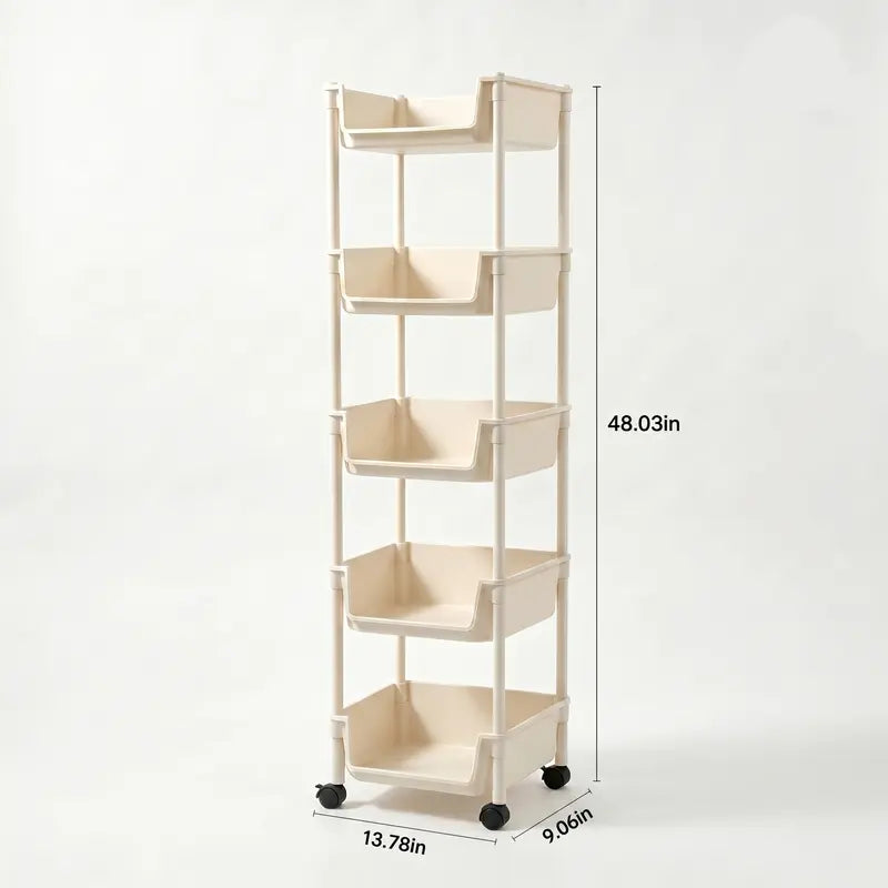 Rolling Storage Cart with Wheels, Multi-Layer Freestanding Shelf, Adjustable Space Saving Plastic Organizer for Bedroom Bathroom Kitchen Living Room, Portable Home Storage Unit, Easy Install, 2026 Semiannual Sale