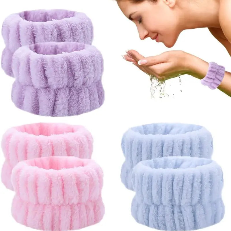 Women's Basic 3-Pack Coral Fleece Microfiber Face Washing Wrist Gloves - Soft & Comfortable, Absorbent Spa Gloves, Drying Towel Alternative, Splash Protection, Keeps Water Off Hands & Arms, 3-Color Fun Mix