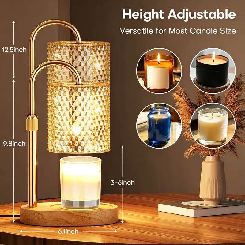 Adjustable Height Candle Warmer Lamp with Timer, Dimmer Control & 2 Heating Bulbs - Electric Light for Wax Melts & Jar Candles, Aesthetic Home Decor, Room Decorations, Apartment Accessories, Ideal Housewarming Gift