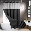 72x75 in Solid Double-Layer Fabric Shower Curtain Set - Waterproof Straight Waffle Weave, Snap-in Liner, Top Sheer Window, Adjustable Rod Compatible, Non-Slip, Modern Dark Grey, Water-Draining Home Bathroom Accessory, Shower Curtains