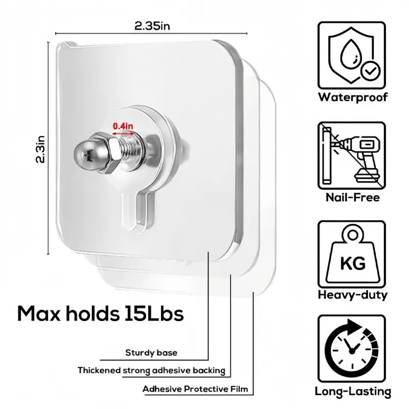 Heavy-Duty Self-Adhesive Wall Hooks Set with Strong Bonding Stickers - Smooth Nail-Free, Screw-Free Organiser for Picture/Chart Hanging, Apartment Accessories for Home Decoration