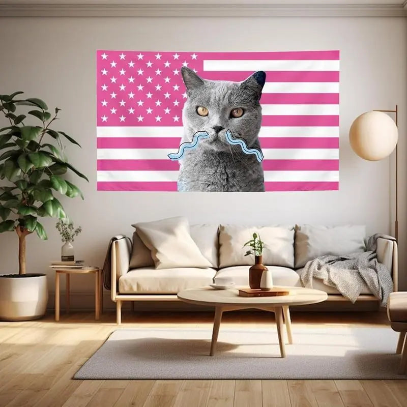 Custom Pink America Flag Personalized Design Your Image Funny Tapestry Wall Handing Music Tapestry for Bedroom College Dorm Decor Home Living Room Decorations Gift Hanging Photo fathersdaygifts Decorating Cloth Print