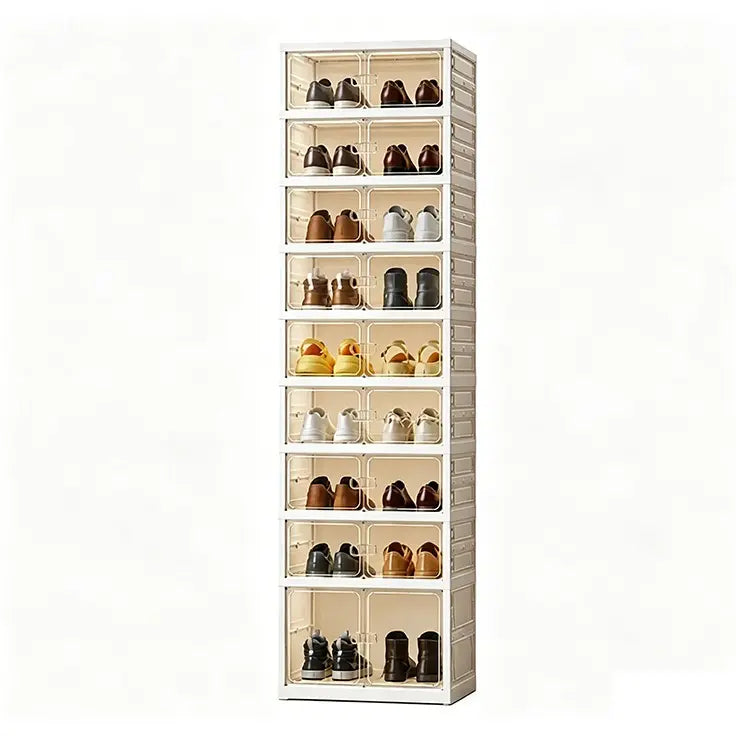 9-Layer Foldable Shoe Organizer Storage Box - Portable Extra-Large Folding Closet Shoe Rack with Magnetic Transparent Door