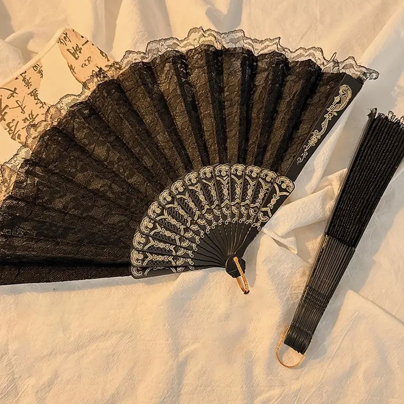 White Lace Fan with Intricate Floral Design, Double-Sided Plastic & Cosplay Decor, Home & Party Decorations, Decoration Items, Party Accessory, Portable Folding Fan, Folding Hand Fan, Lightweight
