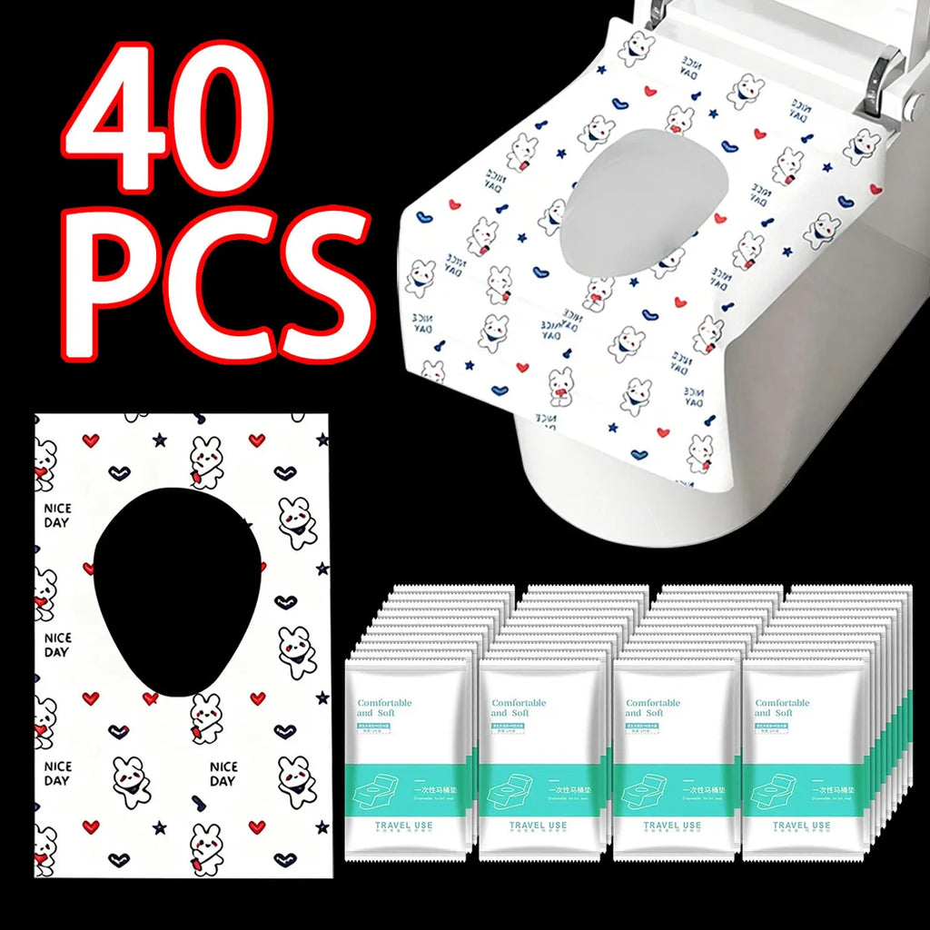 40 Pcs Disposable Toilet Seat Covers, Toilet Seat Protectors, Cute Bunny Heart Design, Portable, Lightweight, Individual Packaging, Longer Wider, Ideal for Public Restrooms, Bathroom, Travel, Airplanes