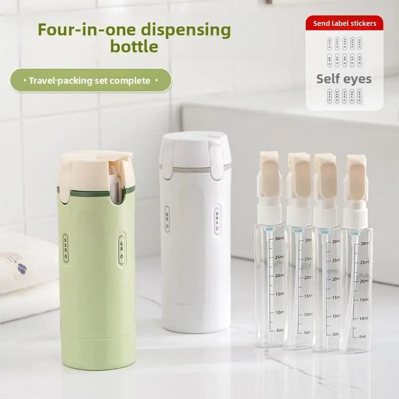 4-in-1 Compact Portable Cosmetic Storage Organizer with Refillable Easy-Press Plastic Travel Toiletry Bottles for Shampoo, Lotion - Lightweight Home Organizer Bathroom Supply (Wholesale Available)