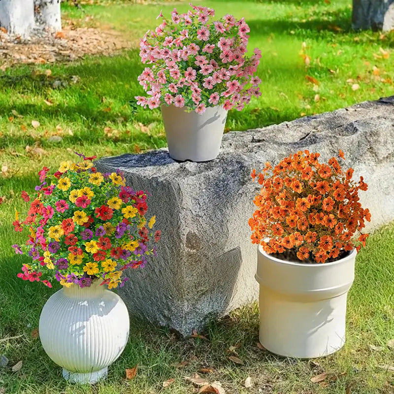 Lightweight Decorative Fake Daisy Bouquet - Colorful Plastic Daisies with Eucalyptus Leaves, Boxwood Greenery, Home Goods Decorative Plants for House Decor, Balcony, Outdoor Garden Porch Patio Accents