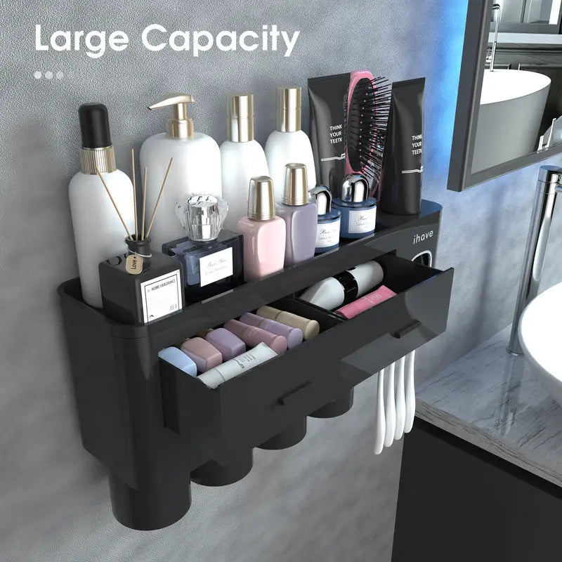 iHave 2-4 Cup Toothbrush Holders for Bathrooms - Wall Mounted with Toothpaste Dispenser - CosmeticDrawe, Large Capacity Tray & Bathroom Accessories Bottles Home Goods Organizer Organizing tiktokshopspringglowup summervibes,home essentials