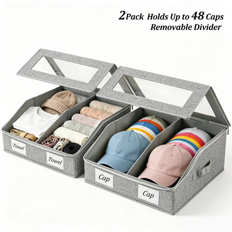 Large Baseball Cap Organizer, Stackable Trapezoid Cap Storage System, 2 PCS Transparent Container Hat Organizers for Closet, Cardboard-Supported Holds Up to 30 Caps, Organize Hats for Men & Women, Christmas/Mother's Day Gifts