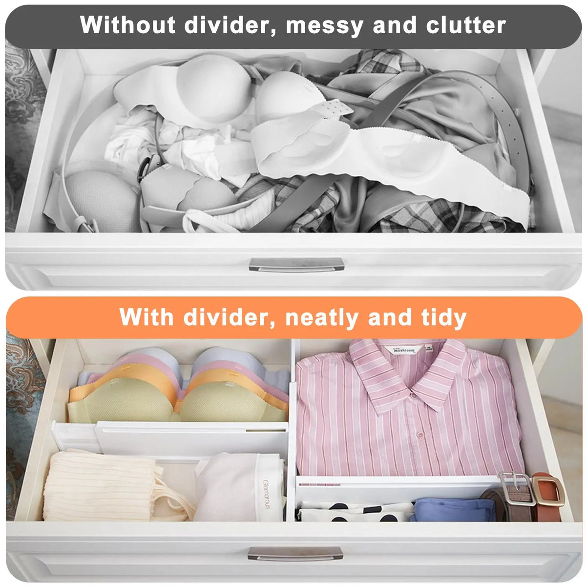 Drawer Divider, 6 Counts Adjustable Drawer Divider, Expandable Kitchen Drawer Divider, Fits Most Drawers, Installed By Double-sided Tape, Expandable Drawer Organizer, Adjustable Dividers