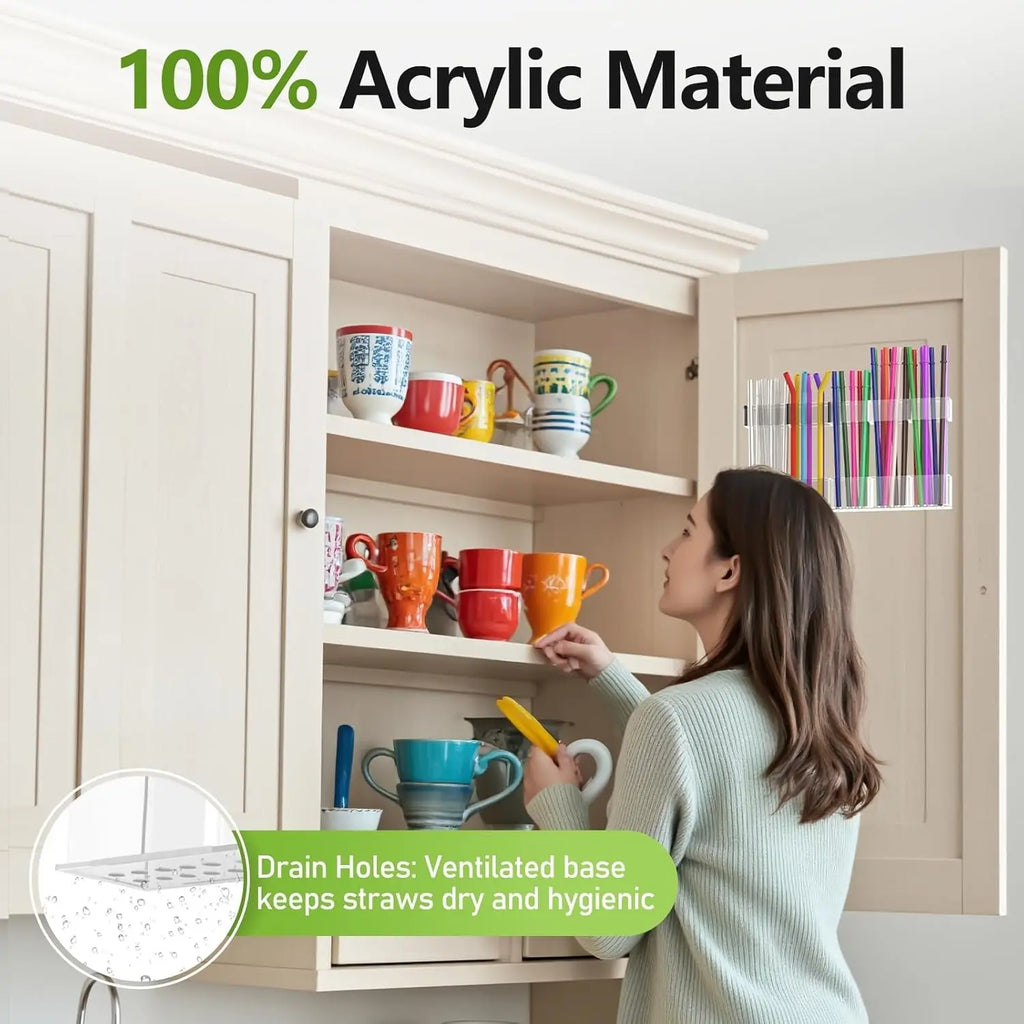 Acrylic Straw Holder Organizer Modular Design Cabinet Storage Rack, Space-Saving Straw Dispenser for Cabinet Doors or Countertops, Coffee Bar Organization, Acrylic Straws Organizer