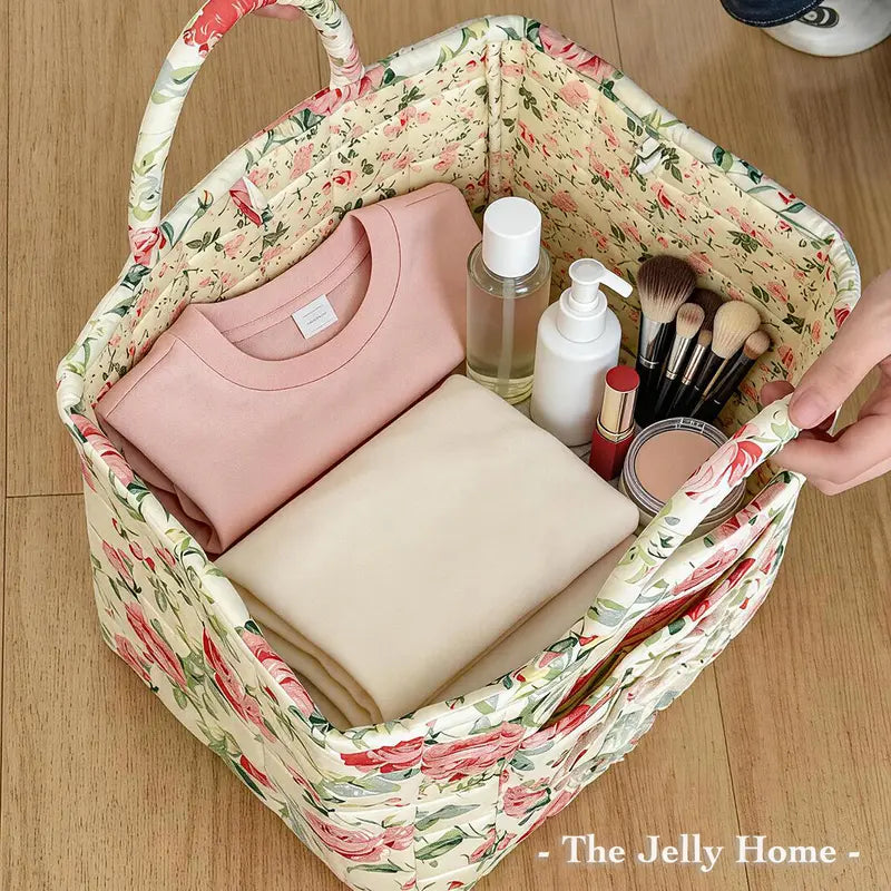 Women's Quilted Retro Peony Purse Tote Handbag - 32 * 25 * 26Cm, Large-Capacity, Lightweight, Collapsible Polyester Organizer for Home&Travel Storage