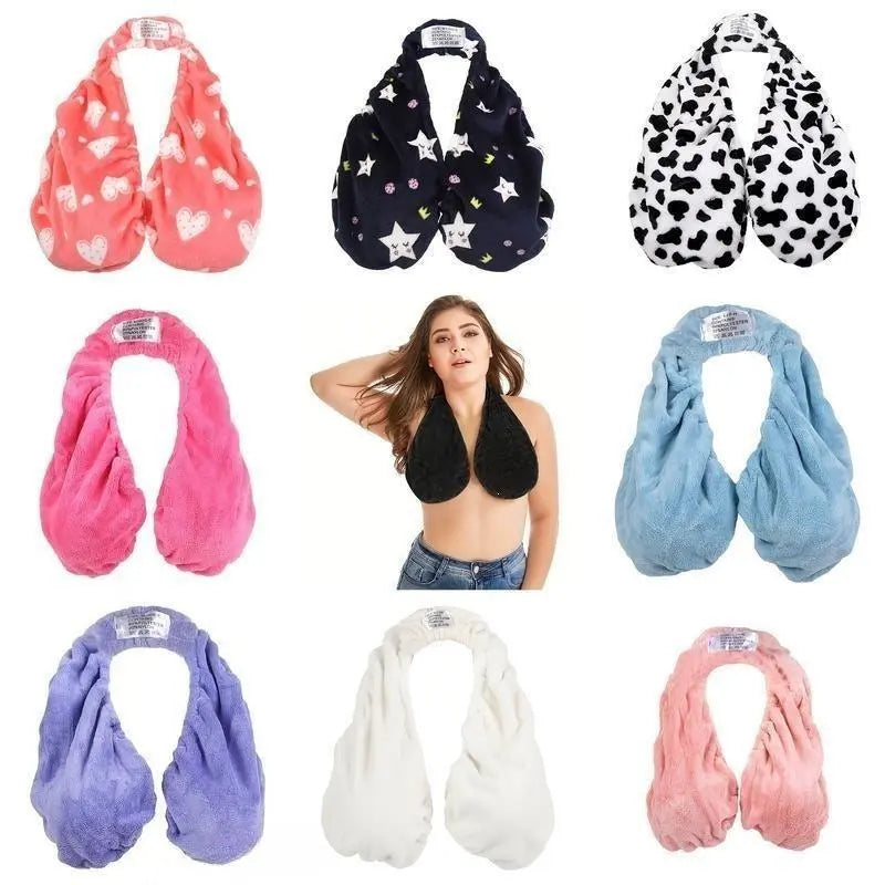Women's Soft Fluffy Plush Bath Wrap - Halter Neck Towel Bra, Leopard Print, Lightweight, Cartoon, Color-Locked Printing, Breathable, Quick-Dry, Non-Irritating Daily Loungewear, Self Care Products, Gifts for Adulting Women