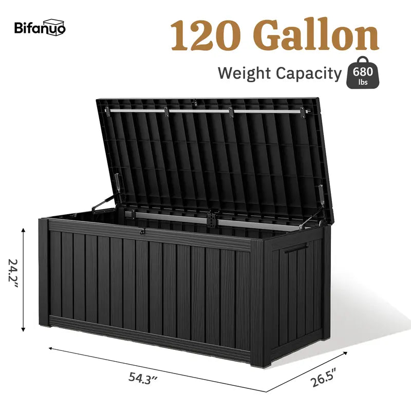 BIFANUO Rectangle Resin Indoor Outdoor Storage Boxes - 79/100/120-Gallon Waterproof, UV-Resistant Garage Storage Box with Waterproof Resin Shields Damp Gear for Home Improvement, Garden Supplies