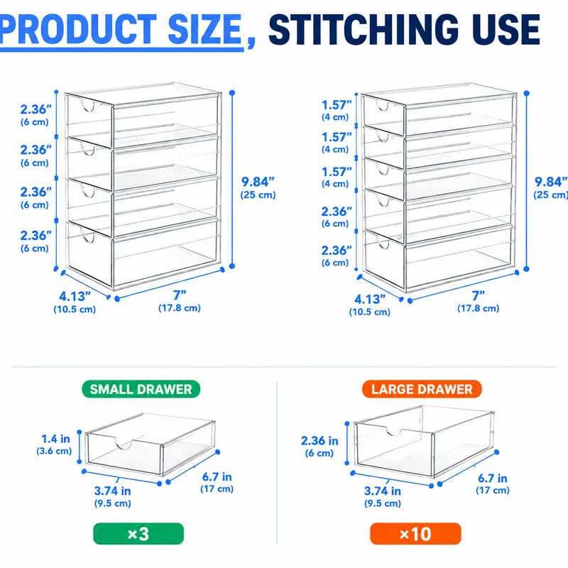 Acrylic Makeup Storage Box with 13 Drawers, Bathroom Counter Organizer, Acrylic Organizers, Desk Organizer, Office Supplies, Storage Drawers for Cosmetic, Pencil, Coffee