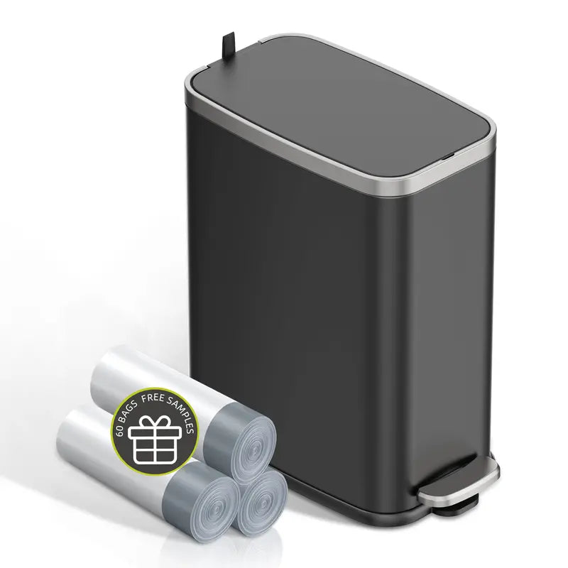 1.6 Gal Slim Bathroom Trash Can with Slow-Closed Lid, Step Pedal, 6L Stainless Steel Garbage Can with Removable Inner Bucket, Built-In Odor Filter, Small Wastebasket for Bathroom, Toilet, Home Office, Bedroom