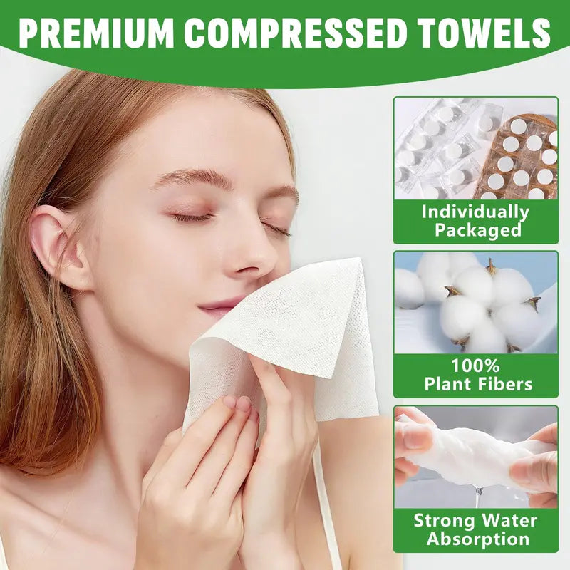100 PCS Compressed Towel Tablets - Lightweight Soft Wipe, Soft Cleaning Disposable Item, Portable Camping Supply for Home, Travel, Lightweight Soft Towel