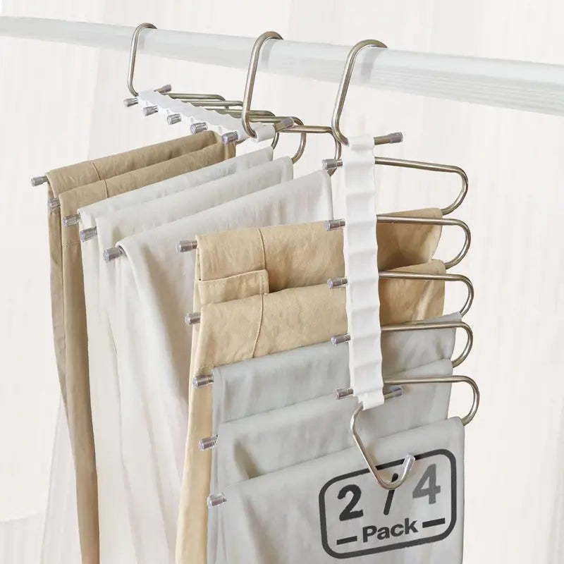 Stainless Steel 5/9-Tier Hanging Trouser Rack - Self-Assembly, Non-Slip, Rust-Resistant Compact Hanger with 5 Extra No-Clip Hooks, Holds Heavier Garments, Ideal for Home Closets, Retail Spaces, Gifting to Friends, Neighbors, Colleagues