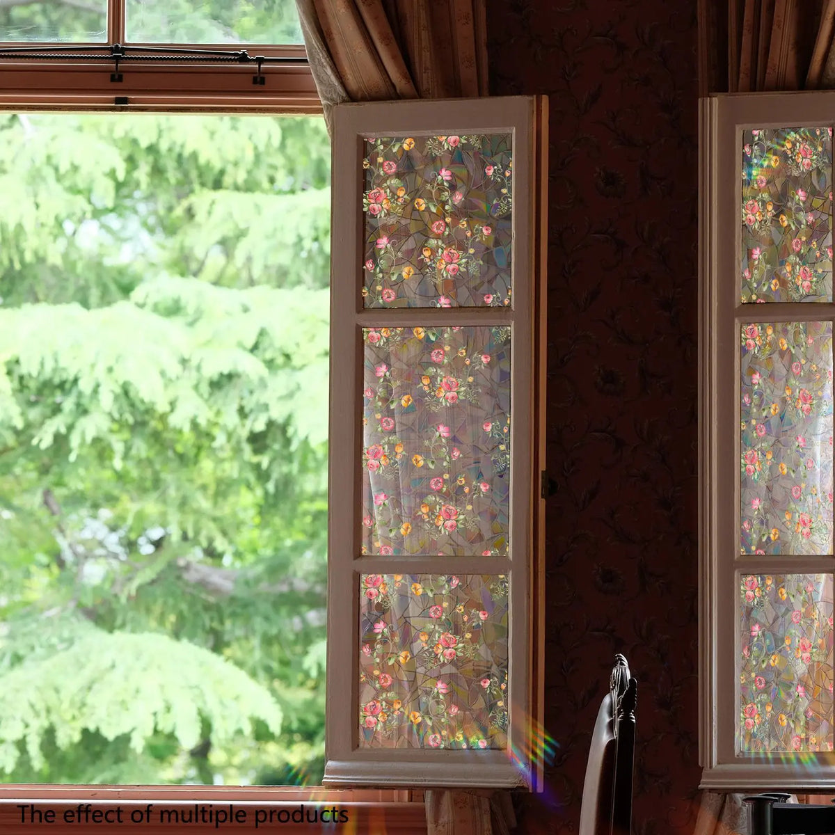 Floral Pattern Static Cling Window Privacy Film, 1 Count Removable Window Decorative Decal, Decorative Sticker for Living Room & Bedroom Glass