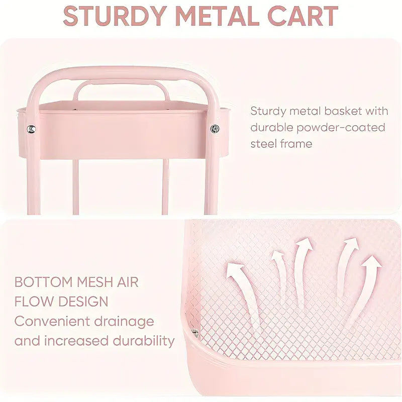 Kitchen Cart Bedroom Storage Cart Small Table Bedside Office Cart, Rolling Cart Stand 3-Tier Multi-Purpose Metal Storage Organizer Rack Kitchen Office Home Books Baby Toy Cart Stand