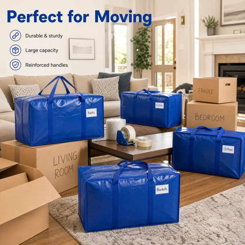 6-Pack of Extra-Large, Heavy-Duty Moving Bags—Waterproof storage bags with handles and zippers, foldable, ideal for college dorms and home storage. #TikTokShopBackToSchool