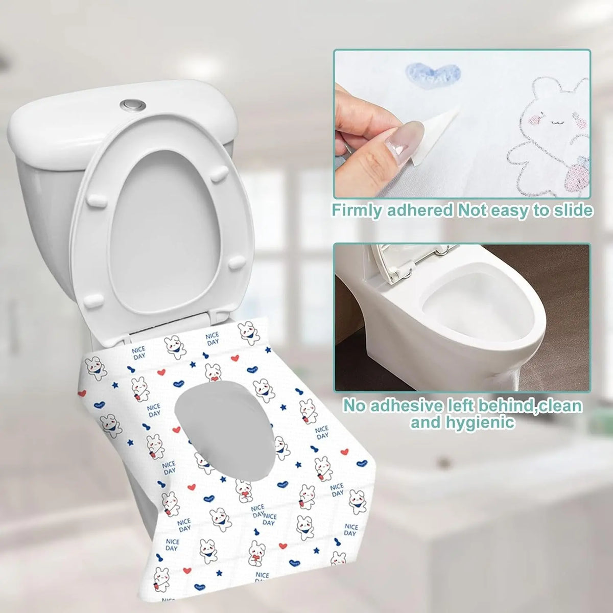 40 Pcs Disposable Toilet Seat Covers, Toilet Seat Protectors, Cute Bunny Heart Design, Portable, Lightweight, Individual Packaging, Longer Wider, Ideal for Public Restrooms, Bathroom, Travel, Airplanes