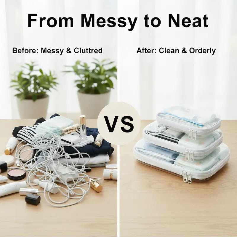 [BUY 3 GET 1 FREE] HONITTY Clear Organizer Storage Box Clear Hard Zipper Cas Classic PVC Hard Zipper Storage Containers, Portable Home Organizer for Tools, Travel-Friendly Case for Makeup Kits & Building Toy Accessories