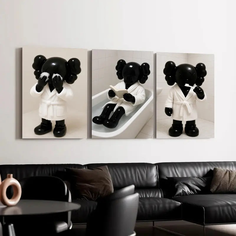 3-Piece Black & White Charm Decorative Artwork Set, Bathroom Decor Ideas, Home Decor Items for Bathroom & Home Decoration