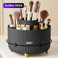 360-Degree Rotating Makeup Organizer Box, 5-Grid Plastic Cosmetic Storage Rack with Luxury Stripe Design, Cosmetic Organiser, Portable Brush Holder and Beauty Organizer, Makeup Tool Organizer #GLOBAL PICKS